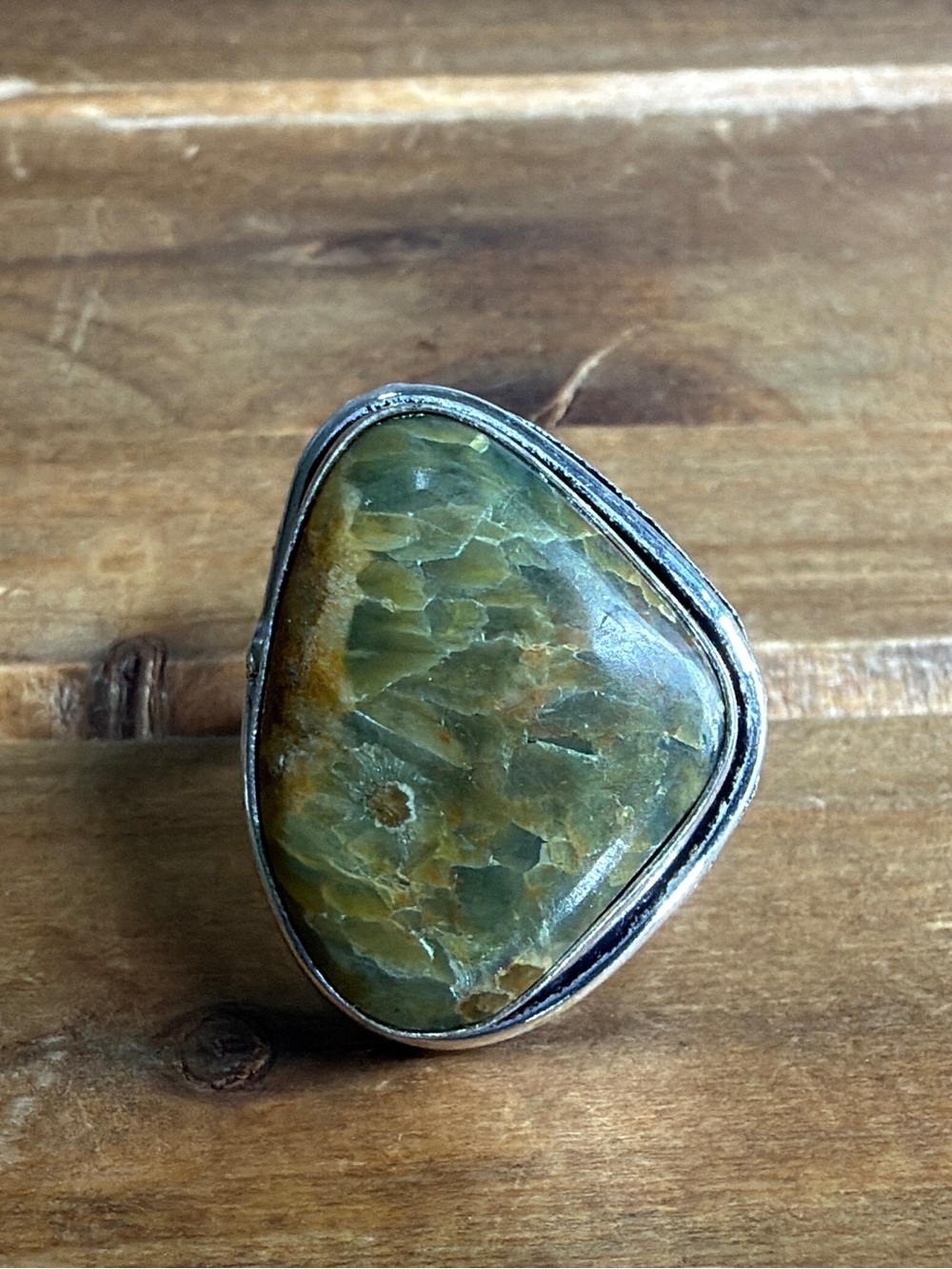 Southwestern Rainforest Jasper Gemstone Ring Size 8.75 Vintage Bohemian Plated